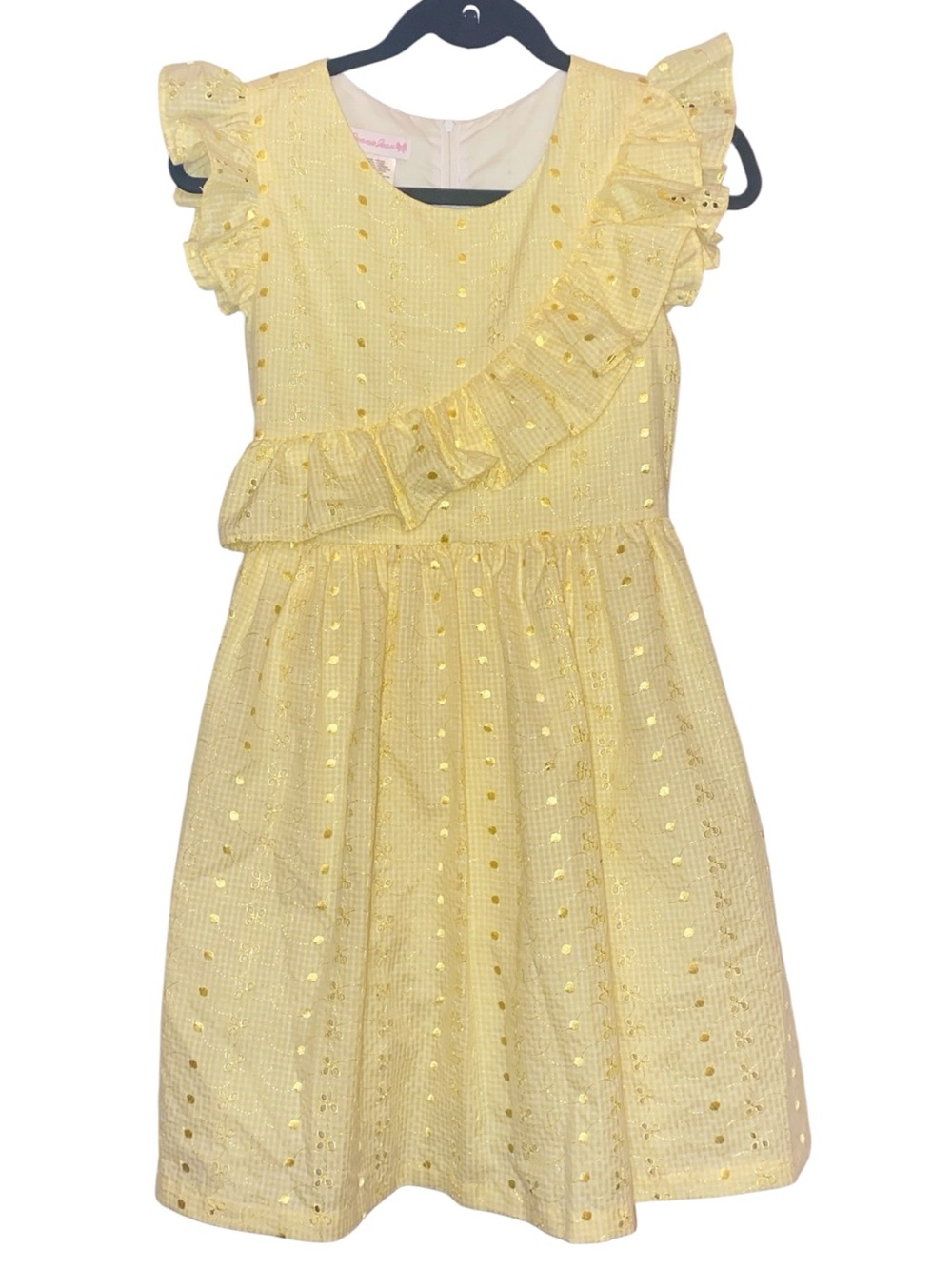 BONNIE JEAN 🦋 Eyelet Lace & Ruffles Dress Lined Yellow Size 16 (Girls)